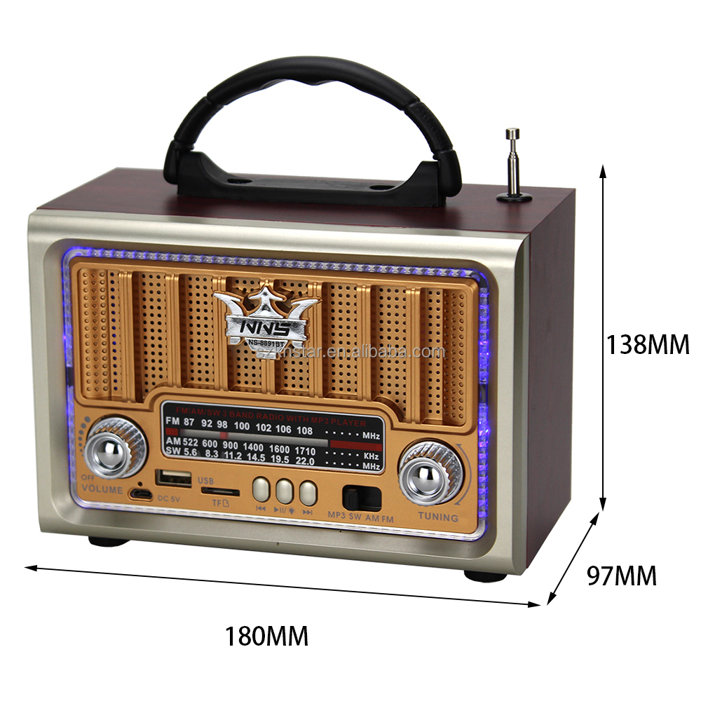 Đài Radio FM -Bluetooth NSS 8891BT Kiểu Dáng Cổ Điển Sang Trọng Hỗ Trợ USB, Thẻ nhớ, Chạy Pin Sạc-Hàng Chính Hãng