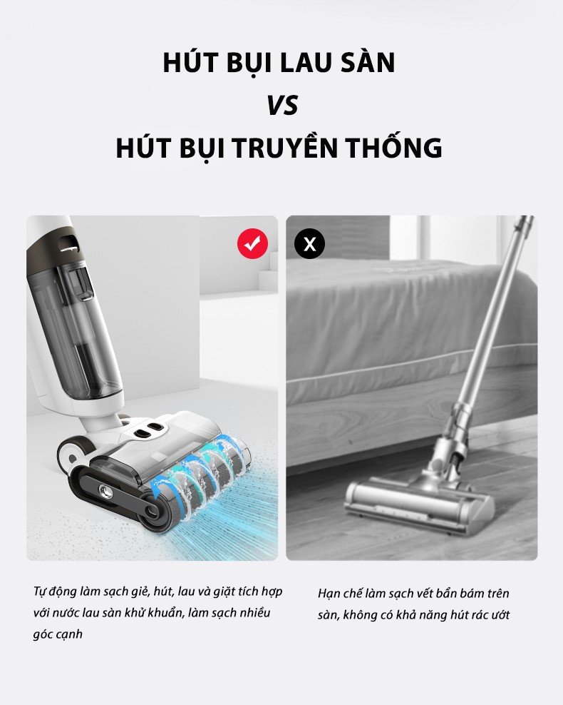 Máy Hút Bụi Lau Sàn Không Dây Đa Năng Cao Cấp, Tích Hợp Công Nghệ Giặt Giẻ Thông Minh Model T9 Pro Dành Cho Gia Đình - Hàng Chính Hãng