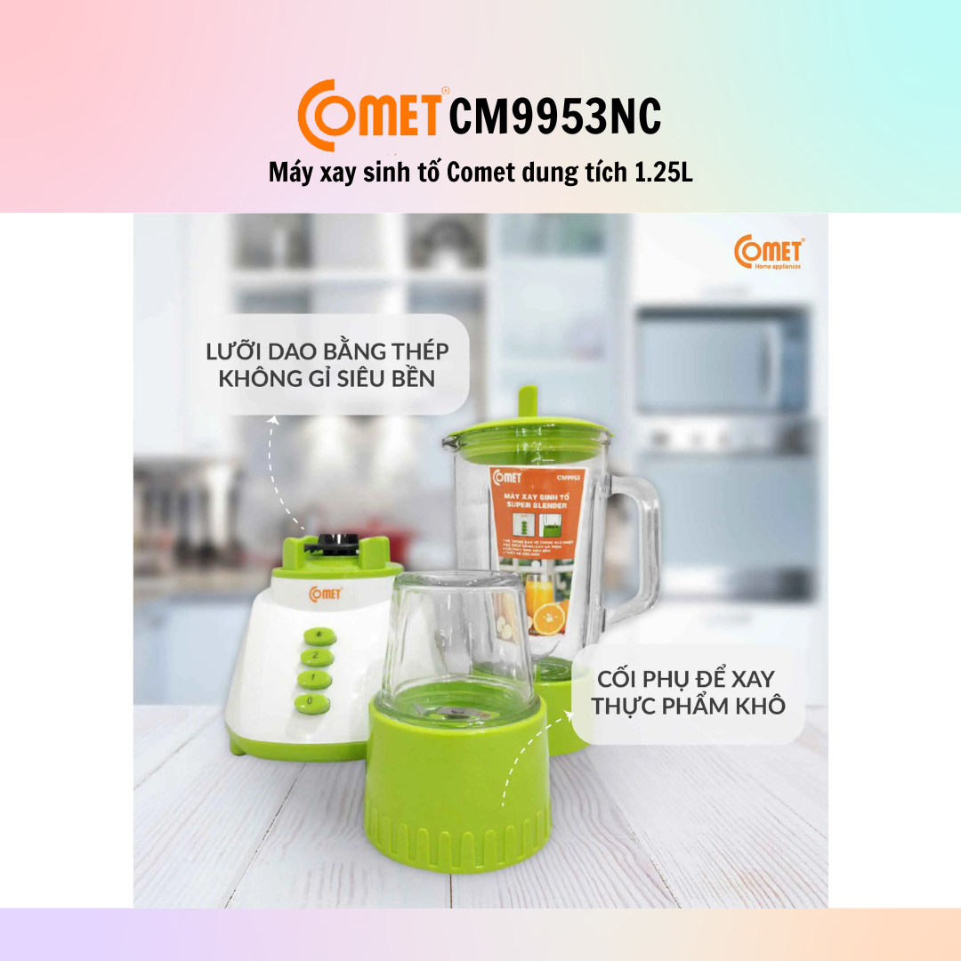 Máy xay sinh tố COMET CM9953 (Dung tích 1.25L) - Hàng Chính Hãng - Bảo Hành 12 Tháng