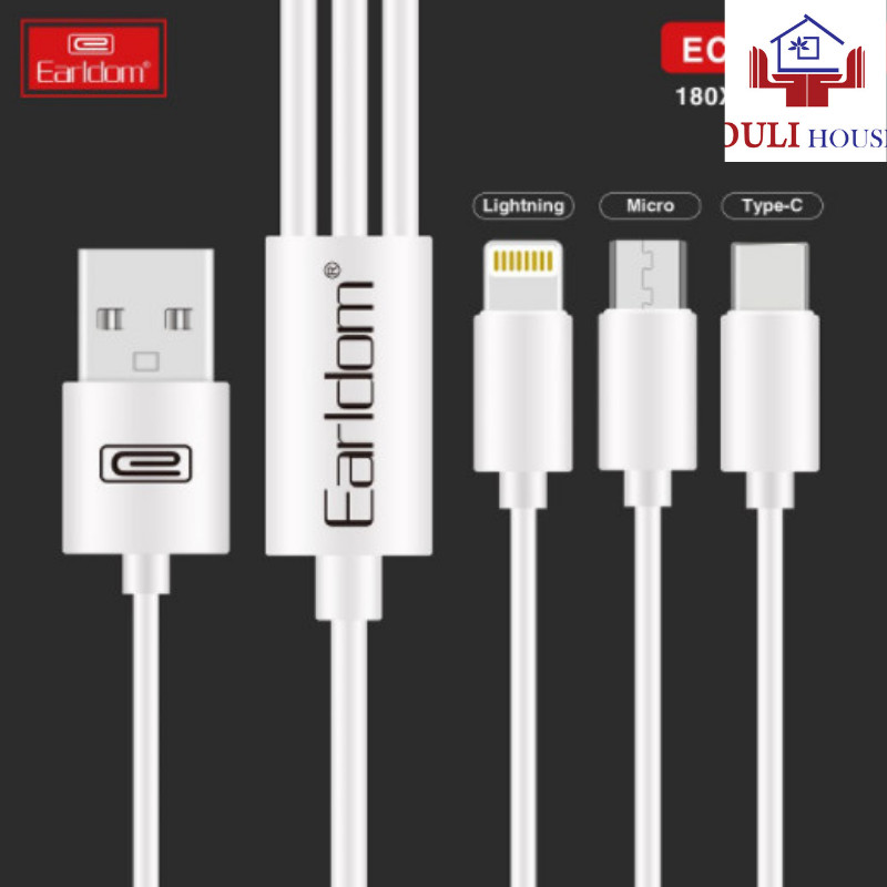 Dây sạc 3 đầu 3 in 1 siêu bền, 3 cổng sạc: USB micro, type C, lightning, sạc nhanh, nhựa dẻo, mềm mại, hàng chính hãng