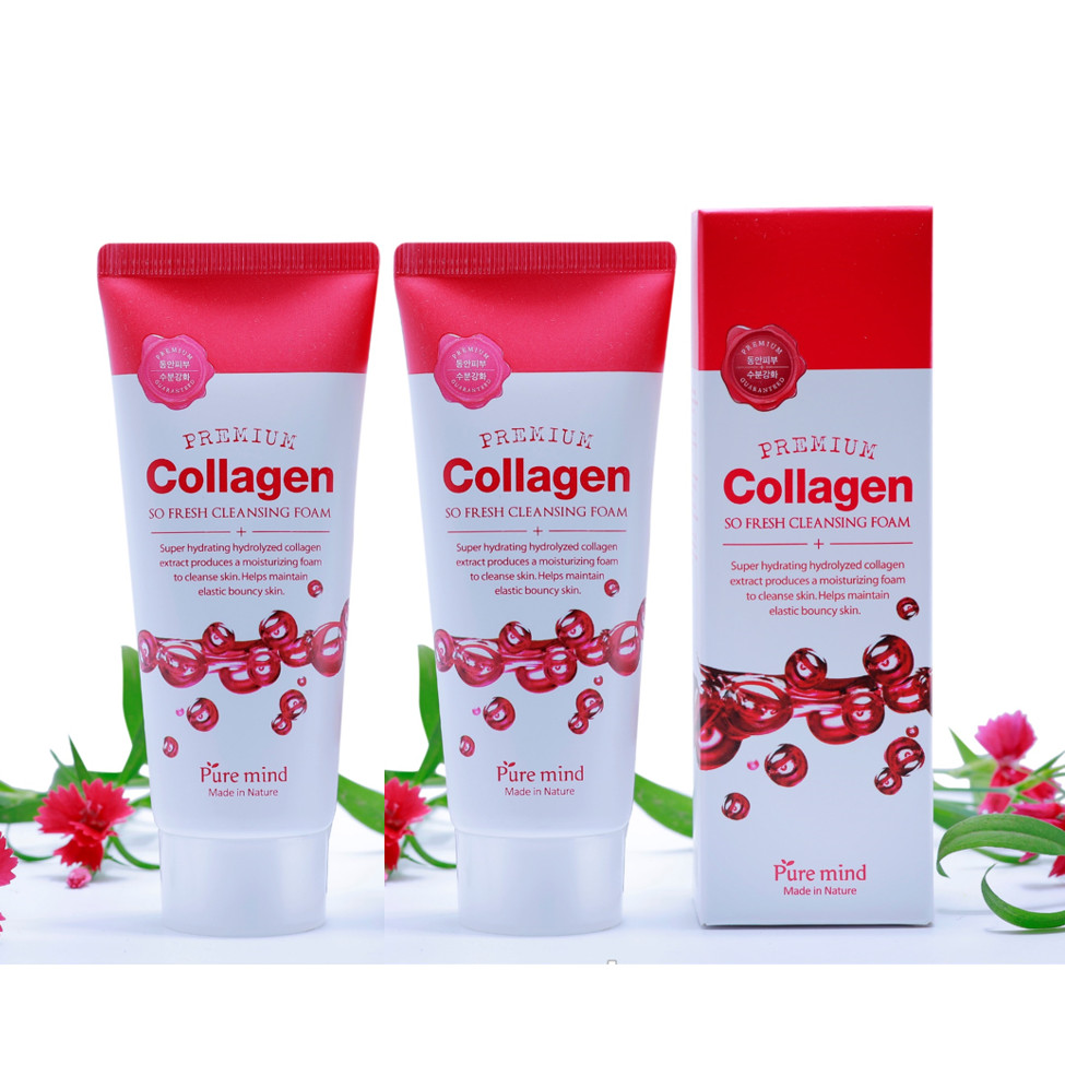 Combo 2 Tuýp sữa rửa mặt làm sạch và trắng da collagen Pure Mind Hàn Quốc (100mlx2)