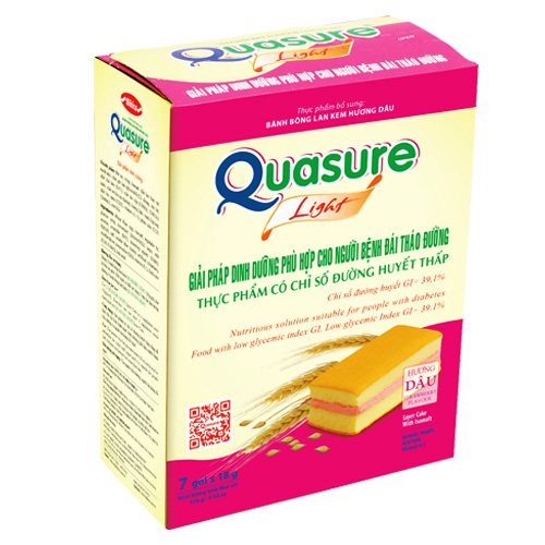 Bánh Bông Lan Bibica Quasure Light Hương Dâu Hộp 126 gram ,Sản Phẩm Dinh Dưỡng Dành Cho Người Tiểu Đường