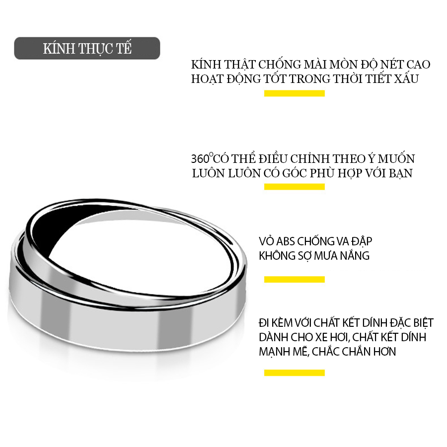 Bộ 2 Gương Lồi có viền Xoay 360 độ Gắn Cho Kính Gương Chiếu Hậu Tránh Điểm Mù Cho Xe Hơi Xe Ô tô