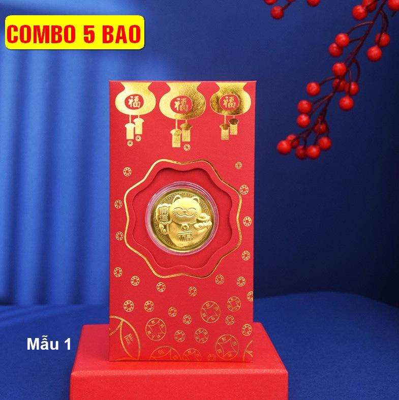 SET 5 cái Bao Lì Xì Con Mèo Vàng – Linh Vật của năm 2023 Con Mèo Vàng - Mầu 1, Lì Xì Tết - NELI