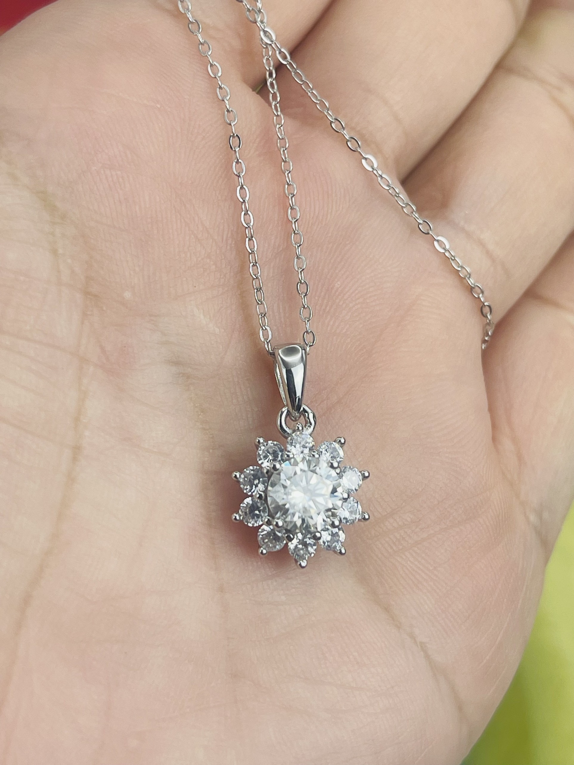Dây chuyền Moissanite 1ct Kim Cương nhân tạo và Bạc 925 xi Bạch Kim N1177