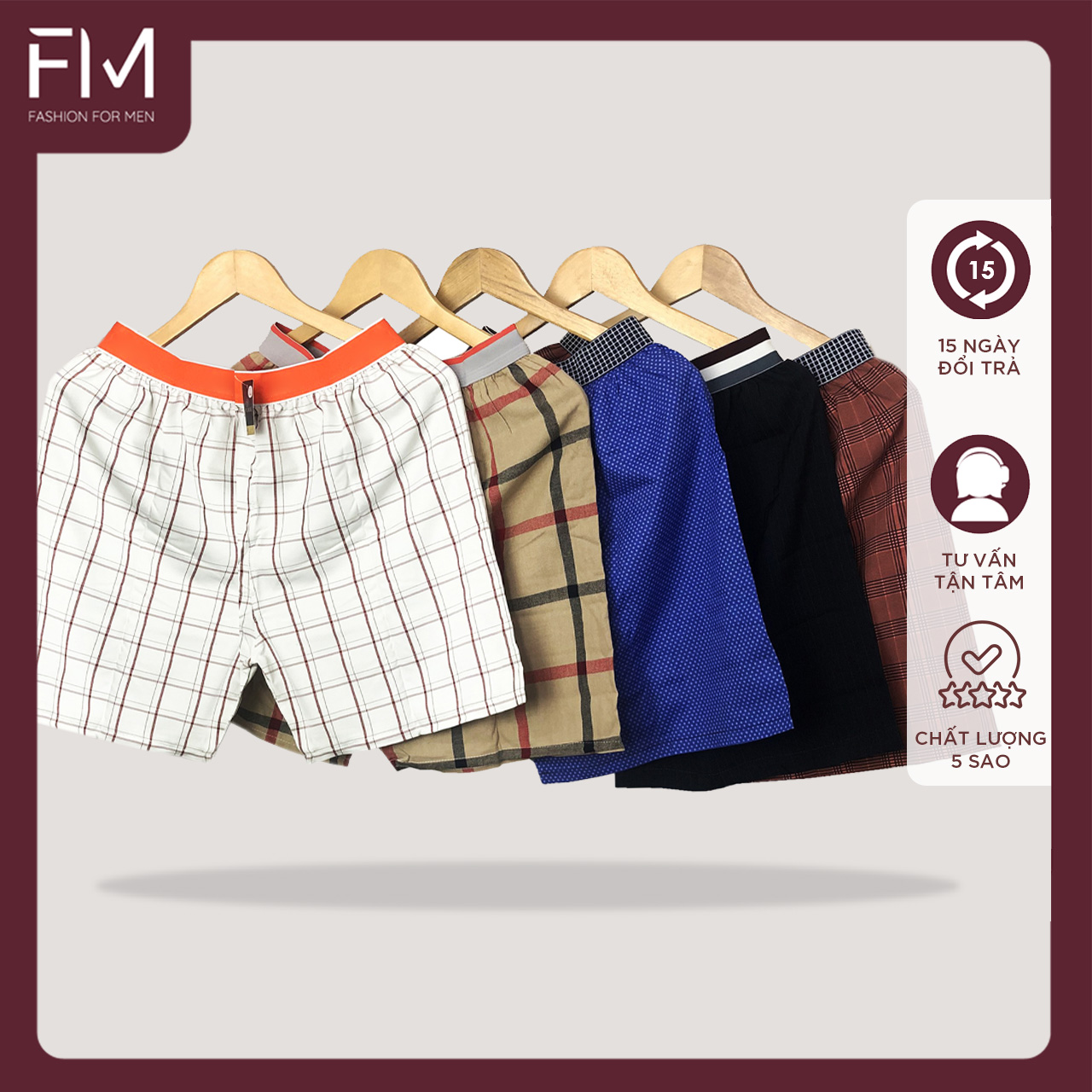 Bộ 4 quần đùi nam, quần short mặc nhà kate caro nhiều màu , mềm mịn  - FORMEN SHOP- FMTT002