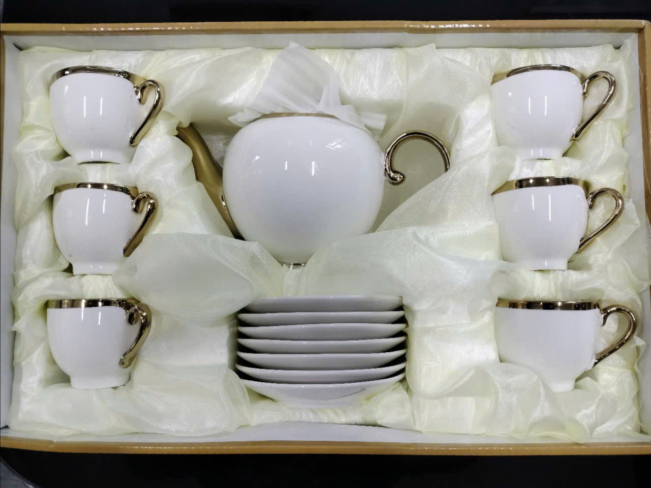 [Kèm Hộp Sang Trọng] Bộ Ấm Chén Trà Sứ Trắng Viền Vàng Cao Cấp – Quà Tặng Tân Gia, Tiếp Khách &amp; Gia Đình - HÀNG CHÍNH HÃNG MINIIN