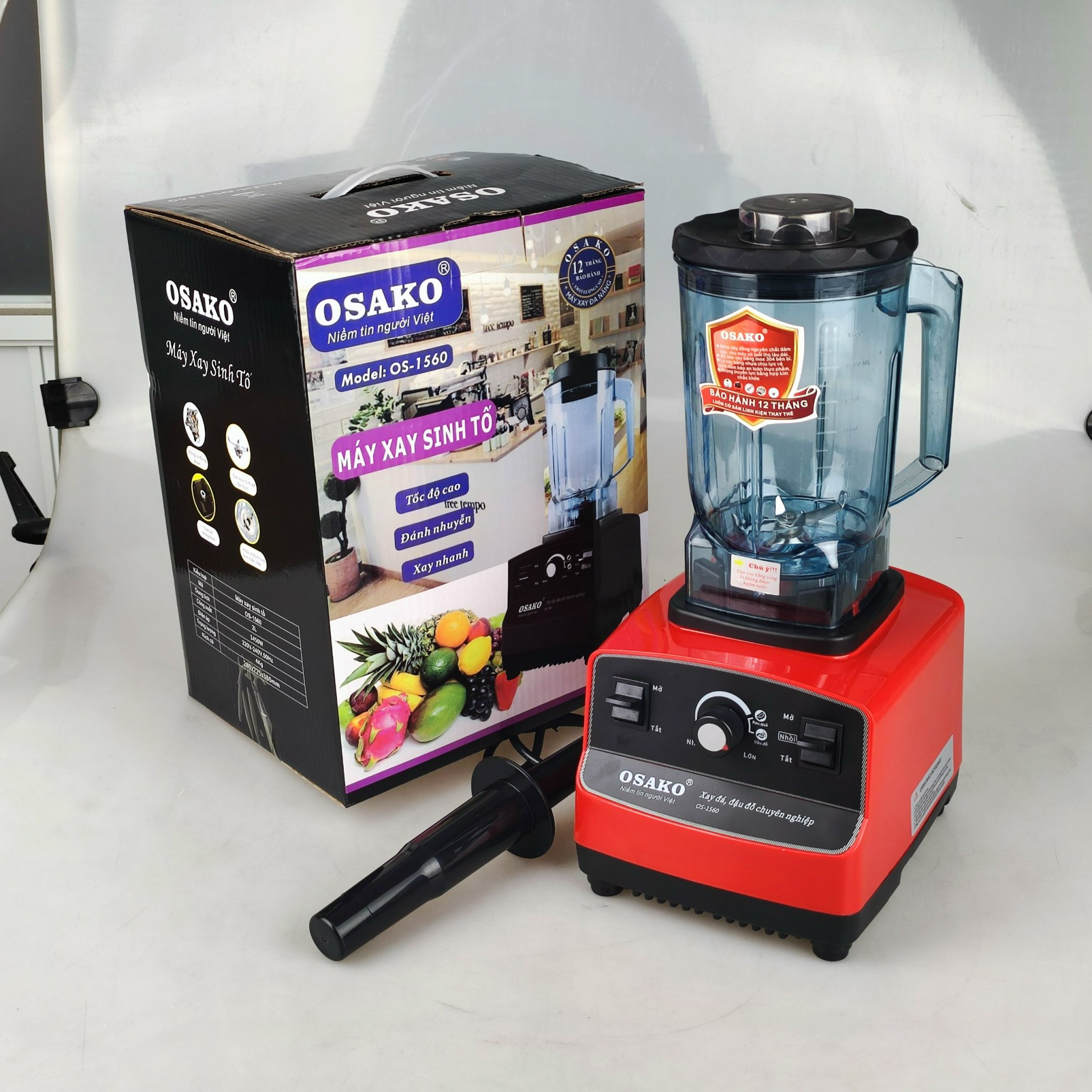 Máy xay sinh tố công nghiệp Osako Os-1560 với 2 chức năng xay rau quả và xay đậu đỗ mạnh mẽ, dung tích cối 2Lit -Hàng chính hãng
