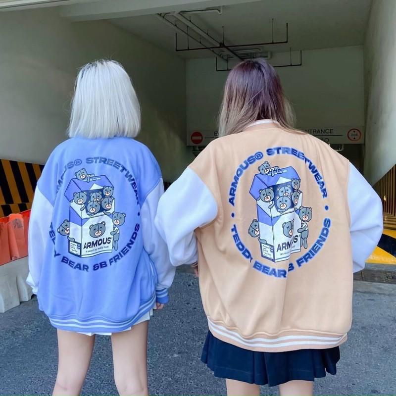 Áo Khoác Bomber Nỉ In Bear Box Form rộng Unisex Nam Nữ Couple - Lana Store