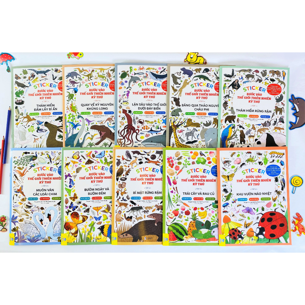 Sách - Combo 10 cuốn Sticker Bước Vào Thế Giới Thiên Nhiên Kỳ Thú Tập 1+2 - ndbooks