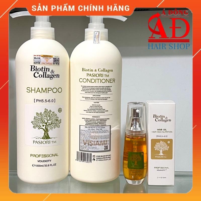 Cặp dầu gội xả Biotin &amp; Collagen Pasiori trắng phục hồi kích thích mọc tóc của Ý + Tặng tinh dầu 50ml