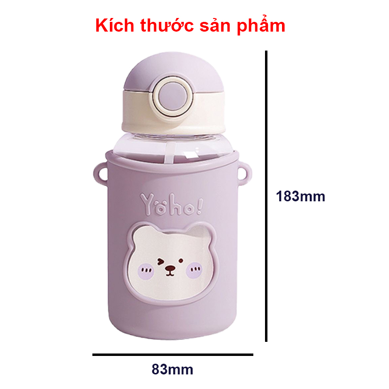 Bình nước cho bé đi học 620ml bằng nhựa PC chịu nhiệt tốt Baby-S, Bình uống nước cho bé có ống hút tặng kèm túi silicon và dây đeo tiện lợi – SBN013