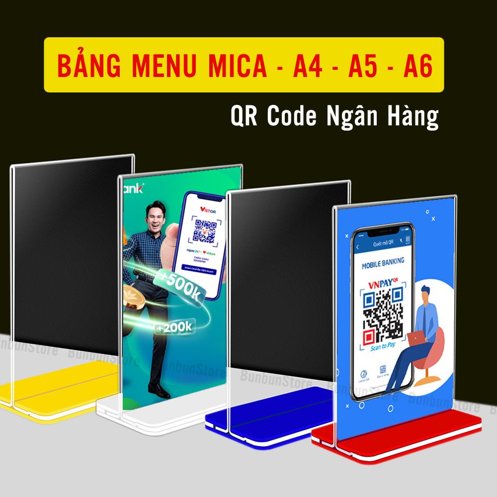 Bảng mica đặt bàn QR, bảng menu QR, Đế lùa mã QR, dày chắc