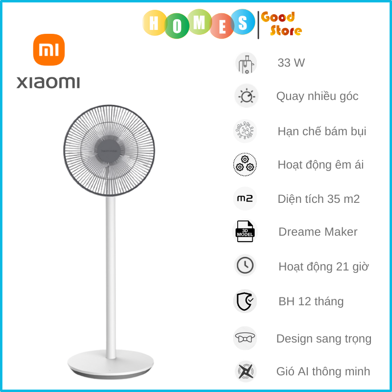 Quạt Điện Thông Minh Xiaomi Fan 1C Đa Tốc Độ Gió Quạt Siêu Êm Kết Nối App Thông Minh Công Suất 32 W - Hàng Nhập Khẩu