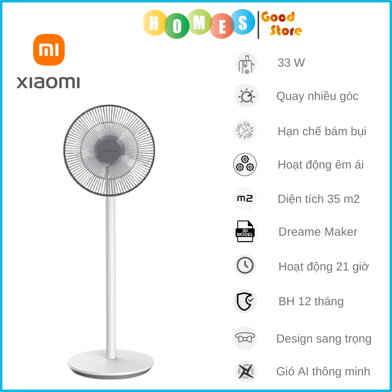 Quạt Điện Thông Minh XIAOMI Smartmi Dream Maker Đa Tốc Độ Gió Quạt Siêu Êm, Kết Nối App Thông Minh Công Suất 33 W- Hàng Quốc Tế