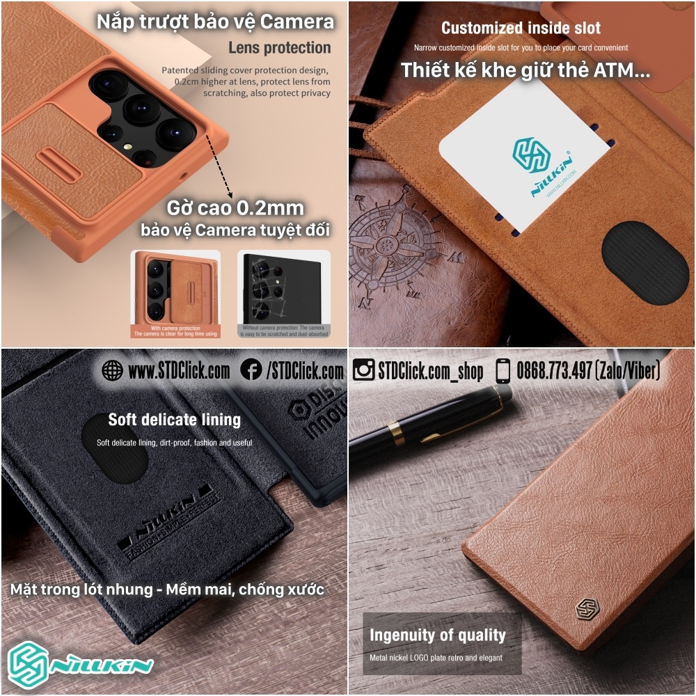 BAO DA DÀNH CHO ĐIỆN THOẠI SAMSUNG GALAXY S23 ULTRA 5G NILLKIN QIN PRO BẢO VỆ CAMERA