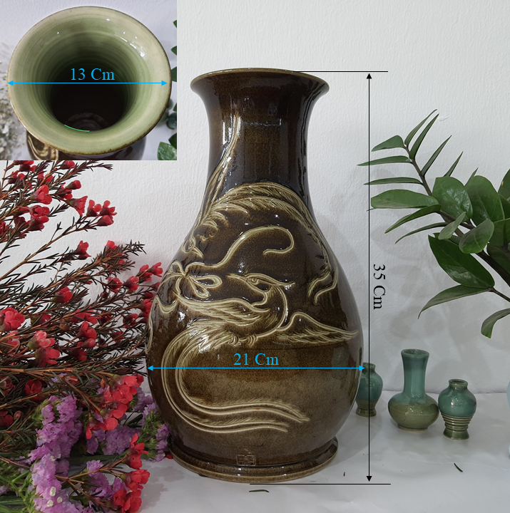 Bình hoa vuốt tay thủ công mầu nâu H35