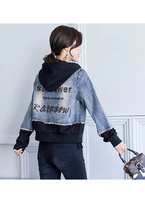 Áo Khoác Jean Nữ Nón Trùm Thêu Chữ Thời Trang