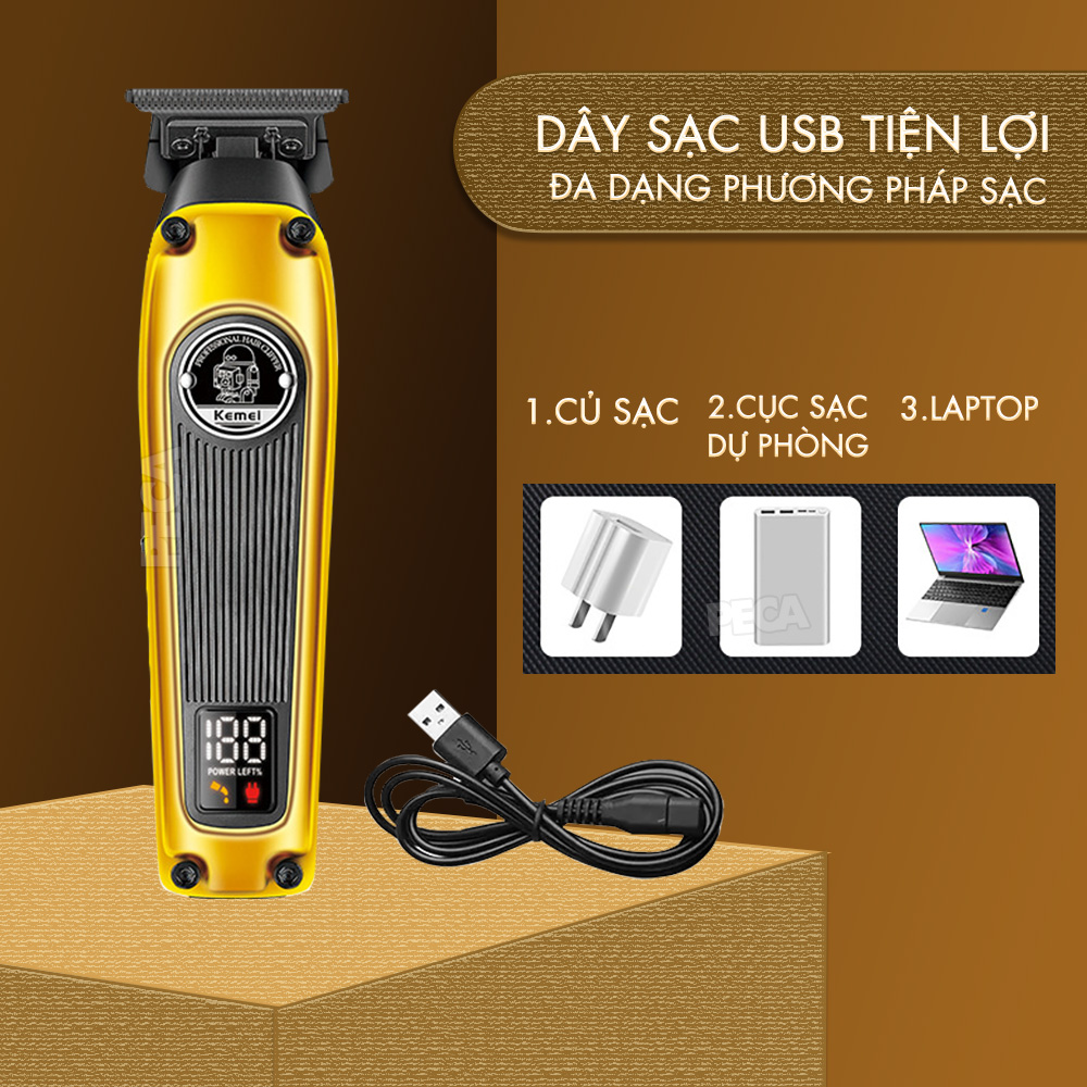 Tông đơ chấn viền chuyên nghiệp Kemei KM-1855 lưỡi mạ carbon DLC cao cấp, động cơ không chổi than, công suất mạnh 8W không nóng hoạt động hiệu quả - Hàng chính hãng