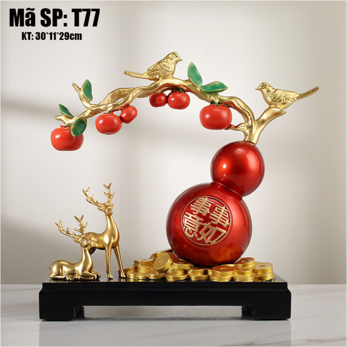 Hồ lô vạn sự như ý kèm tượng hươu tài lộc - Đồ trang trí nhà cửa đẹp - Mã T77