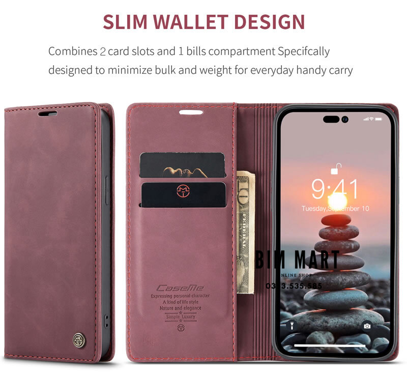 Bao da cao cấp dành cho iPhone 14 Pro dạng ví chính hãng Caseme - Hàng Nhập Khẩu