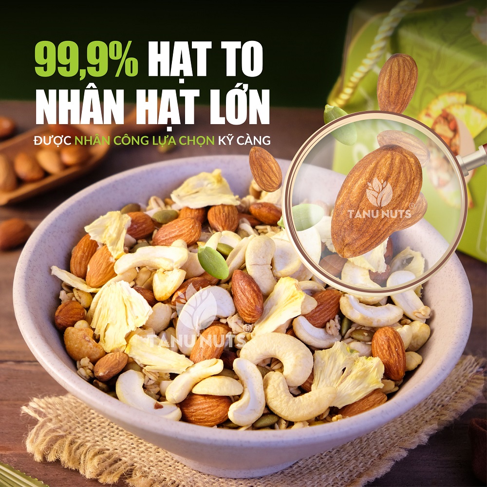 Ngũ cốc granola siêu hạt Special TANU NUTS túi nhỏ tiện lợi mix hạt dinh dưỡng tốt cho bà bầu, ăn kiêng giảm cân