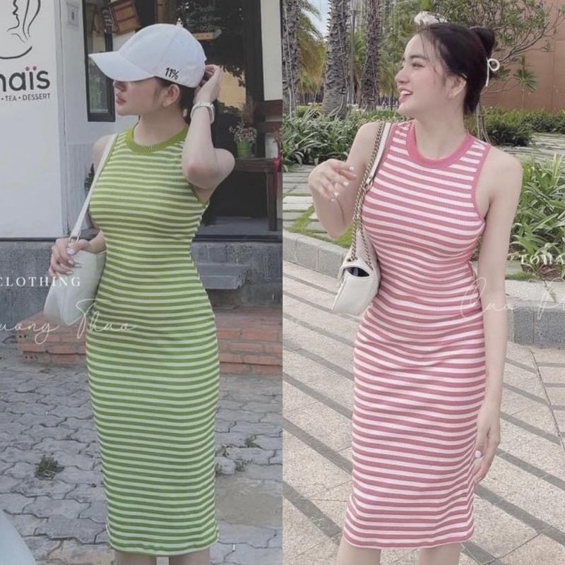 Đầm body ba lỗ sọc ngang