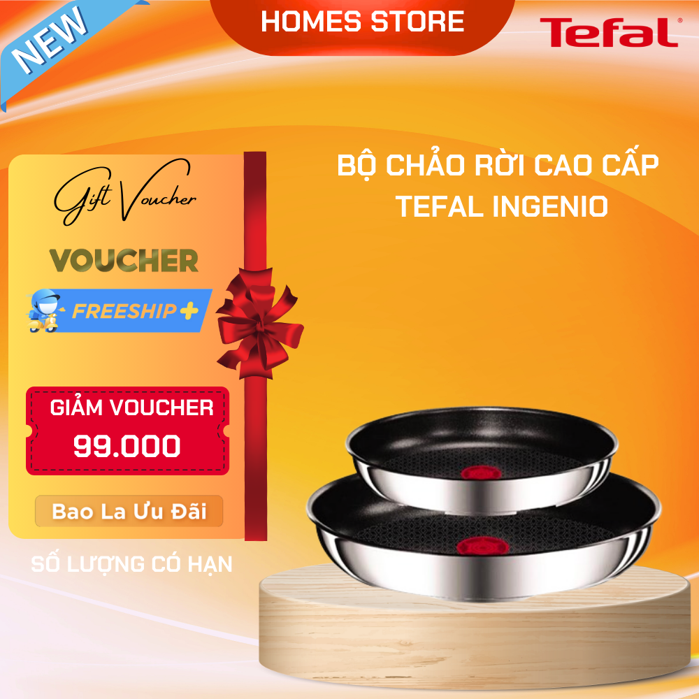 Bộ Chảo Tay Rời Phủ Titanium Excellence TEFAL Ingenio Preference 22+26 Cm - Nhập Khẩu Đức Bền Gấp 6 Lần Chảo Thường - Hàng Nhập Khẩu