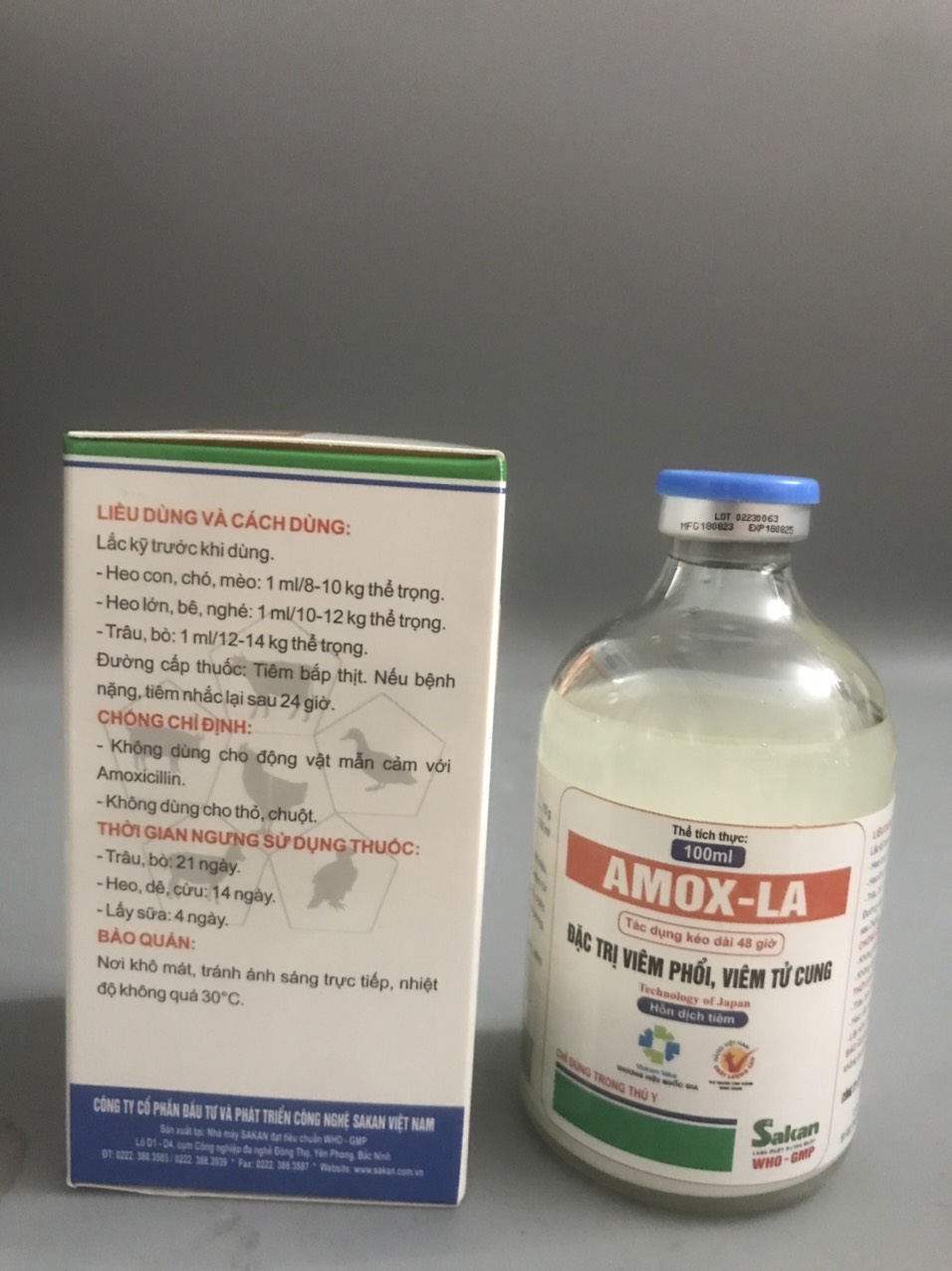 Thuốc thú y, Amox LA/ Amox-LA 100ml Sakan dùng cho chó, mèo, lợn, gia súc khác