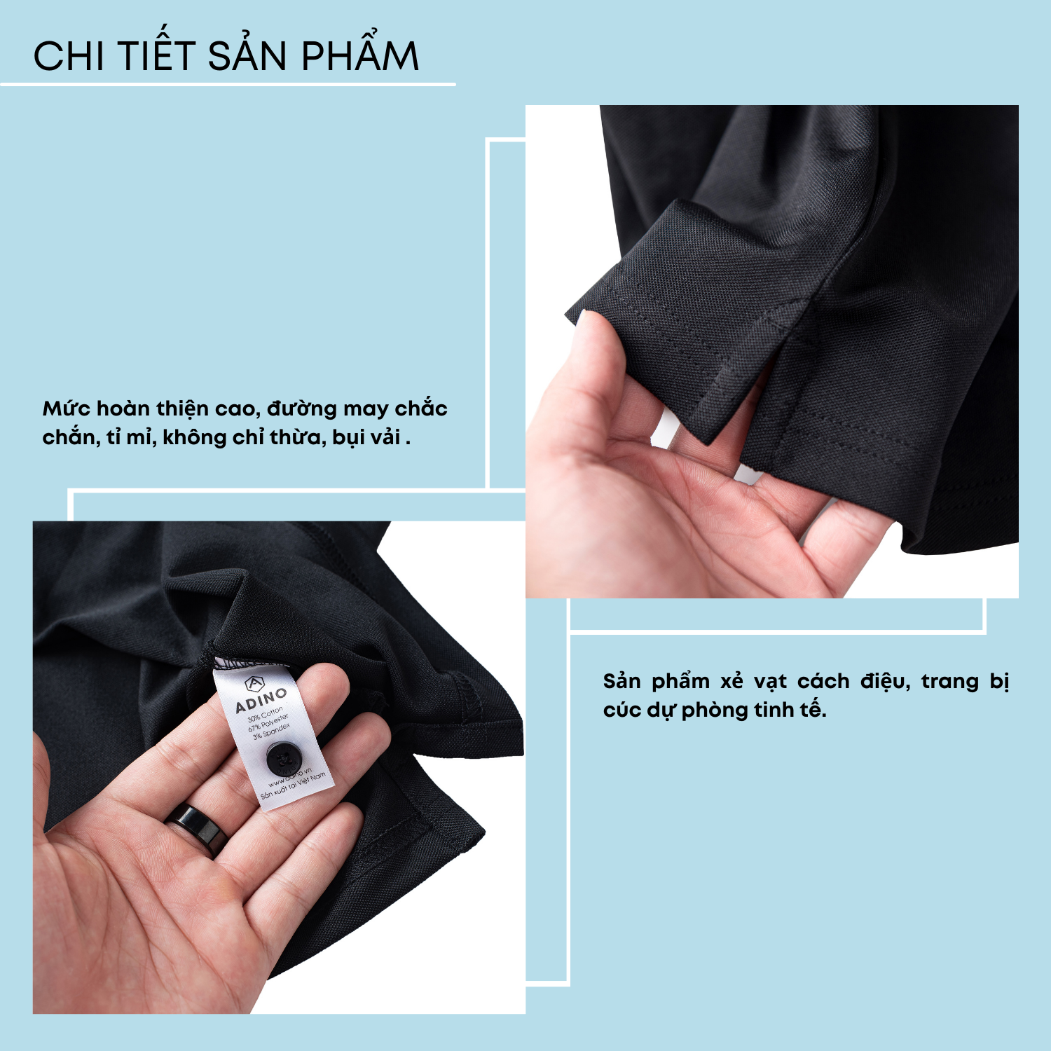 Áo polo nam màu đen phối viền ADINO vải polyester cotton mềm mịn dáng slimfit công sở trẻ trung AP96