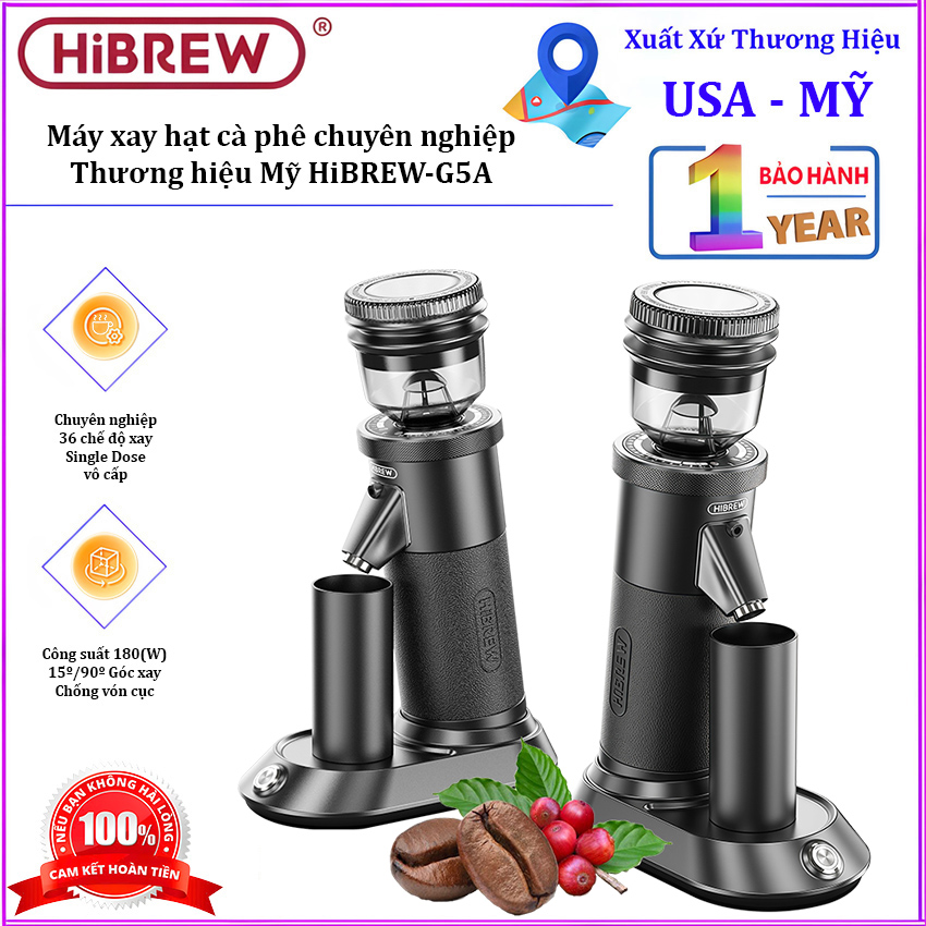 HÀNG CHÍNH HÃNG - Máy xay hạt cà phê chuyên nghiệp Single Dose, tích hợp 36 chế độ xay. Thương hiệu Mỹ cao cấp HiBREW-G5A