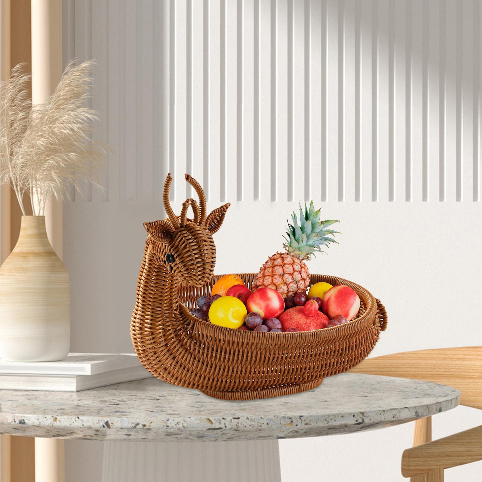 Rattan Fruit Basket Food Serving Basket Kitchen Organizer Snack Serving Bowl