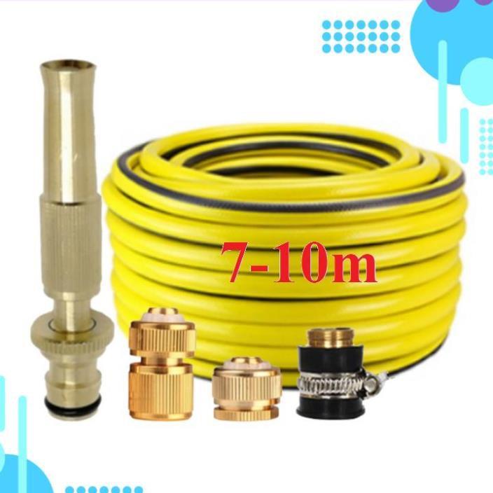 Bộ dây vòi xịt nước rửa xe, tưới cây . tăng áp 3 lần, loại 7m, 10m 206587 đầu đồng, cút đồng