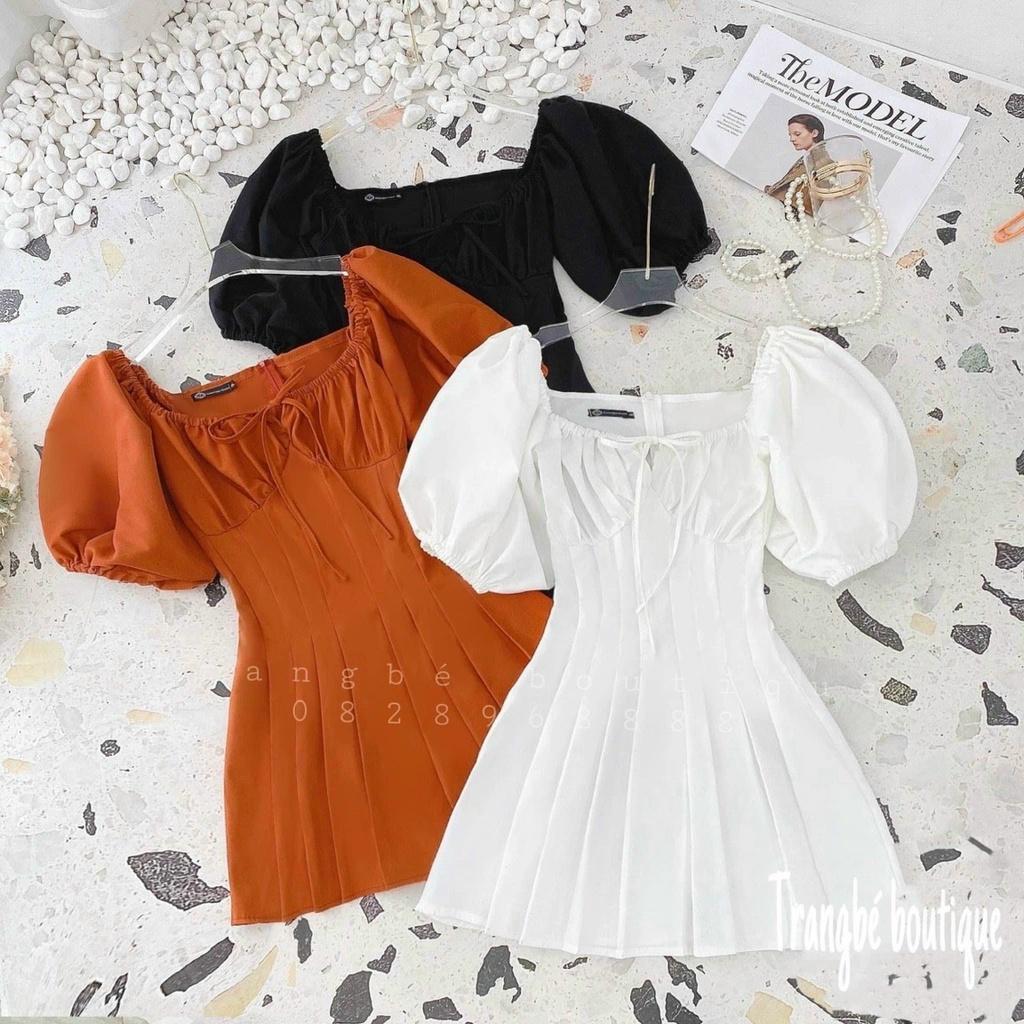 Đầm nữ trễ vai tay phồng xếp ly 3 màu sắc trẻ trung, sang chảnh.