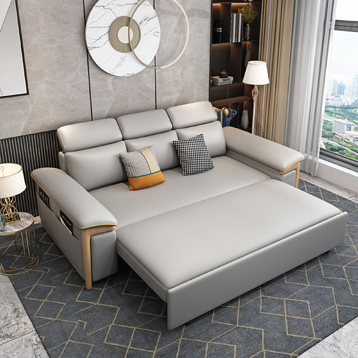 Giường Sofa Vải Sợi Nano Cao Cấp - Ghế Sofa Giường Đa Năng Có Ngăn Chứa Đồ, Khung Thép Chống Gỉ : KT 1M60 X 1M95