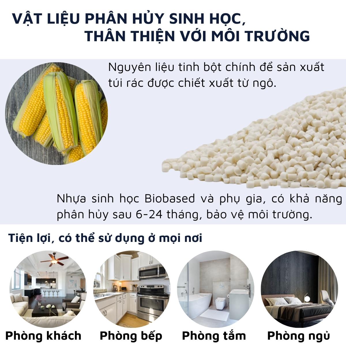 Túi rác, túi đựng rác tự hủy sinh học DandiHome có dây rút, túi rác không gây hại cho môi trường