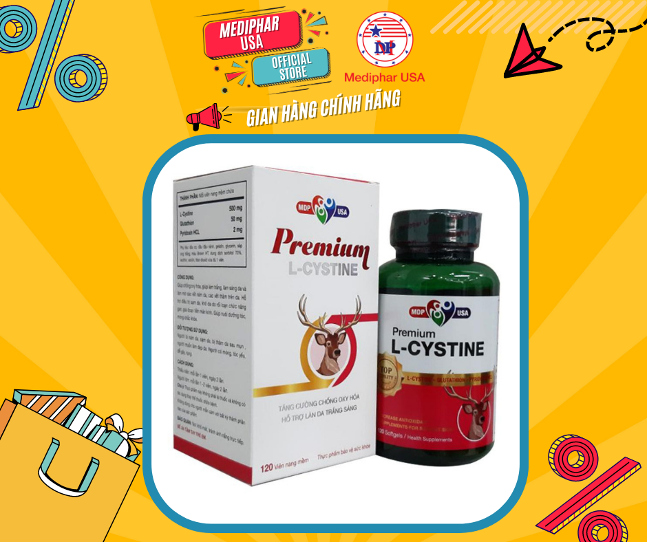 Thực phẩm chức năng Premium L-CYSTINE - Chống oxy hóa, trắng da, mờ thâm nám - Lọ 120 viên nang mềm