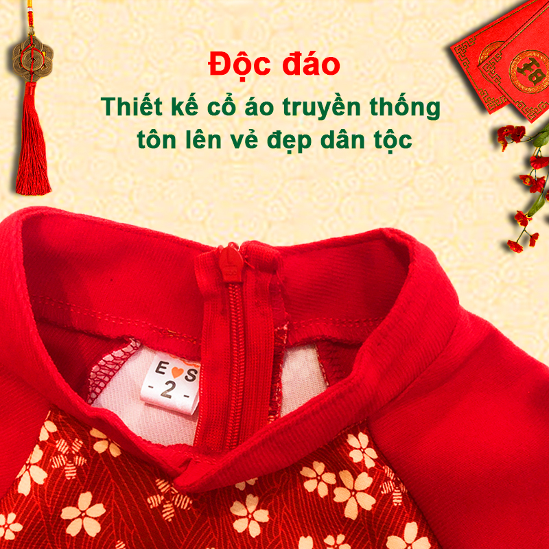 Áo dài bé gái 8-20kg họa tiết hoa nhí Baby-S, Áo dài cách tân chất tăm nhung cao cấp – SAD006