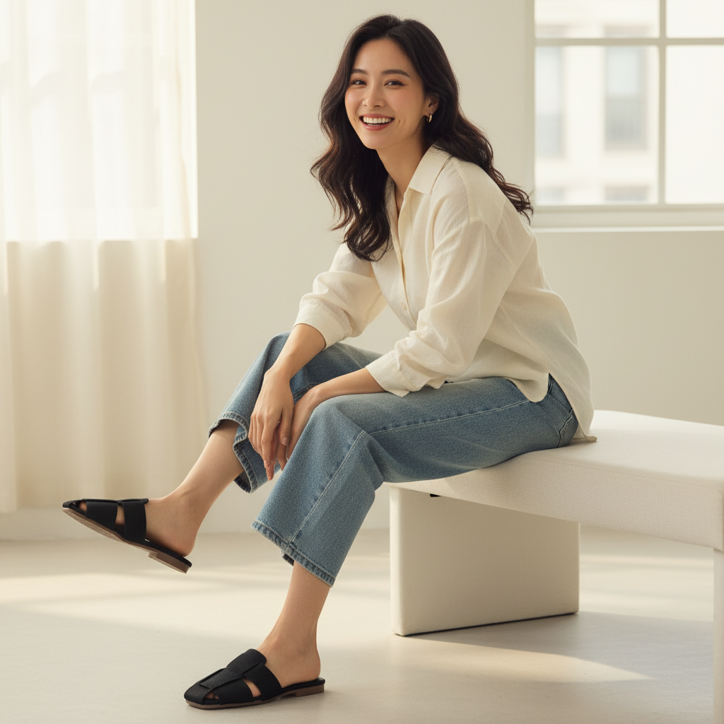 Dép Biti's Nữ Màu Kem/đen  BFW007288