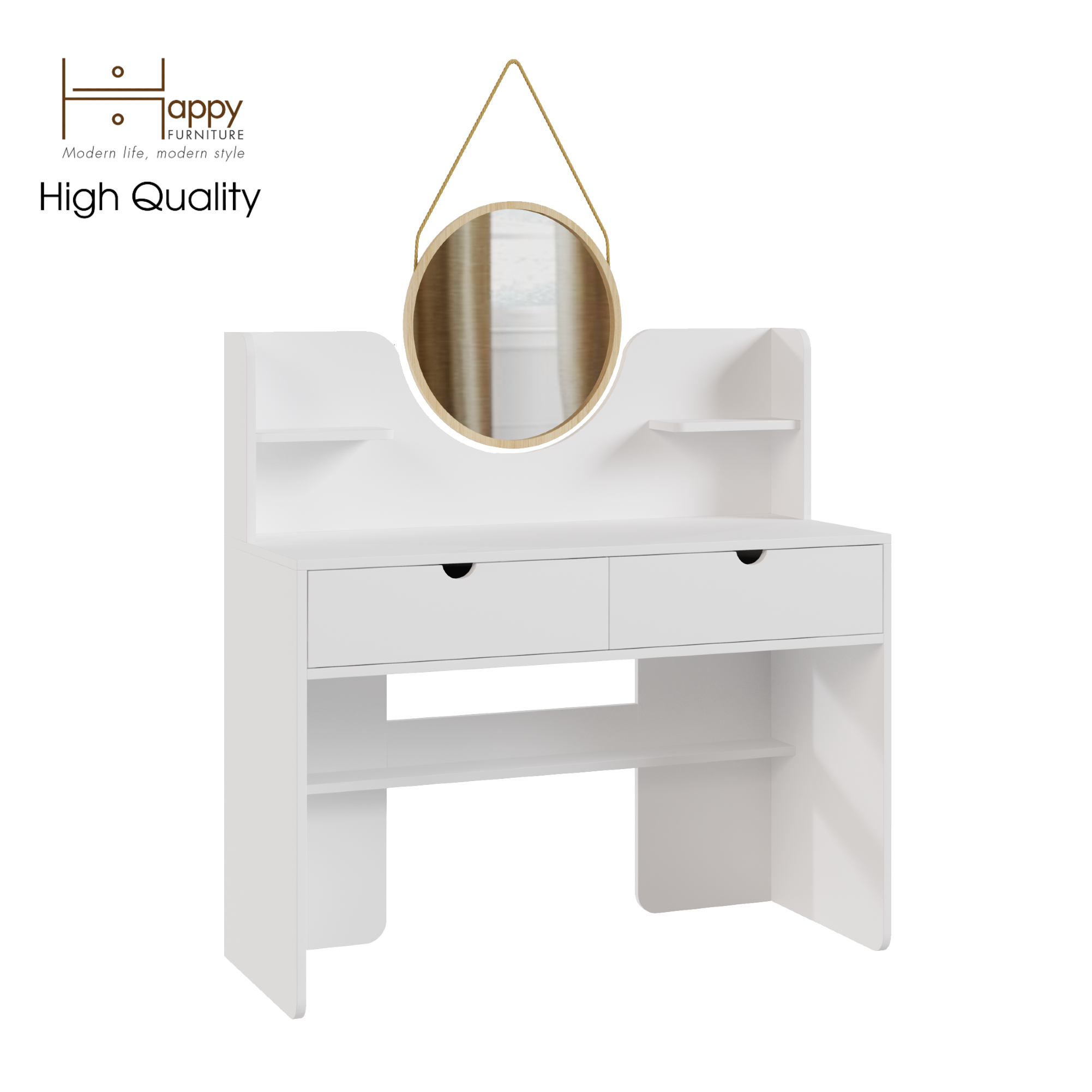 [Happy Home Furniture] CIRCLE , Bàn trang điểm 2 ngăn kéo - kèm gương, 110cm x 45cm x 111cm ( DxRxC), BAN_047