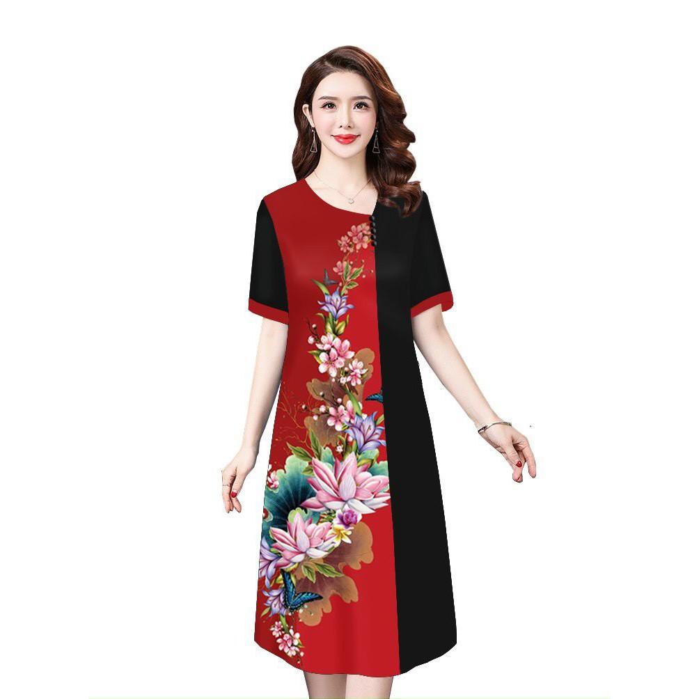 Đầm Trung Niên Dáng Suông Kèm Họa TIết Form Thoải Mái Tặng Mẹ, Bà