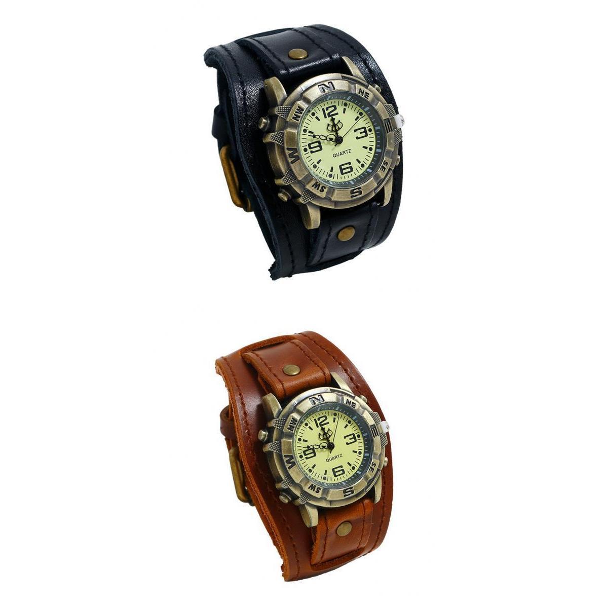 2 Pieces Retro Style Leather Bracelet Watches Watch Band Wristwatch Men