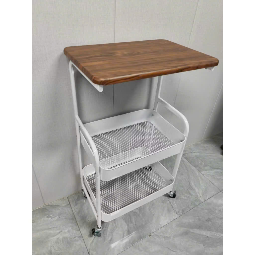 Kệ Để Đồ 3 Tầng Có Bánh Xe – Kệ Spa Mặt Gỗ, Khung Sắt Sơn Tĩnh Điện – Kệ Đẩy Đa Năng Cho Nhà Bếp, Phòng Khách, Phòng Ngủ- HÀNG CHÍNH HÃNG MINIIN