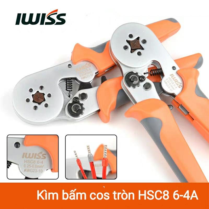 Kìm bấm cos vuông IWISS HSC8 6-4 tự điều chỉnh cos ống tròn cos pin hàng chính hãng, bấm các đầu ống tròn đầu cos pin