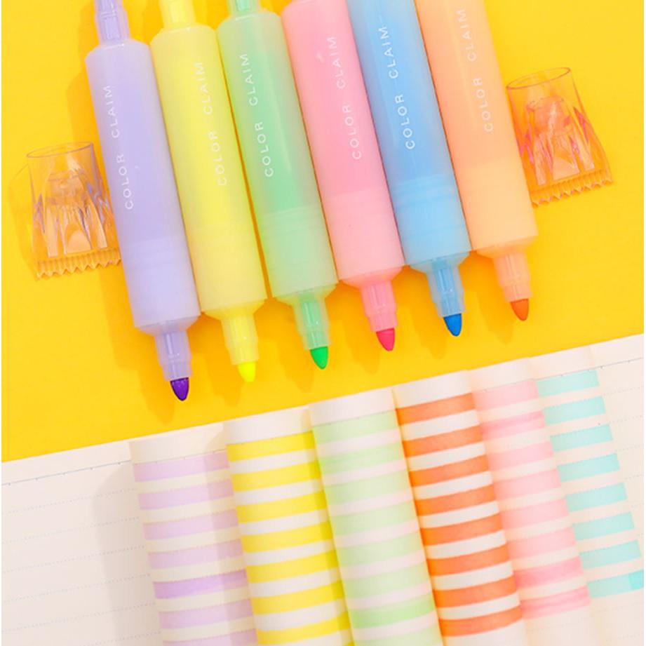 Bút Highlight Nhiều Màu Dạ Quang Hai Đầu Ghi Nhớ Pastel Cute VP12