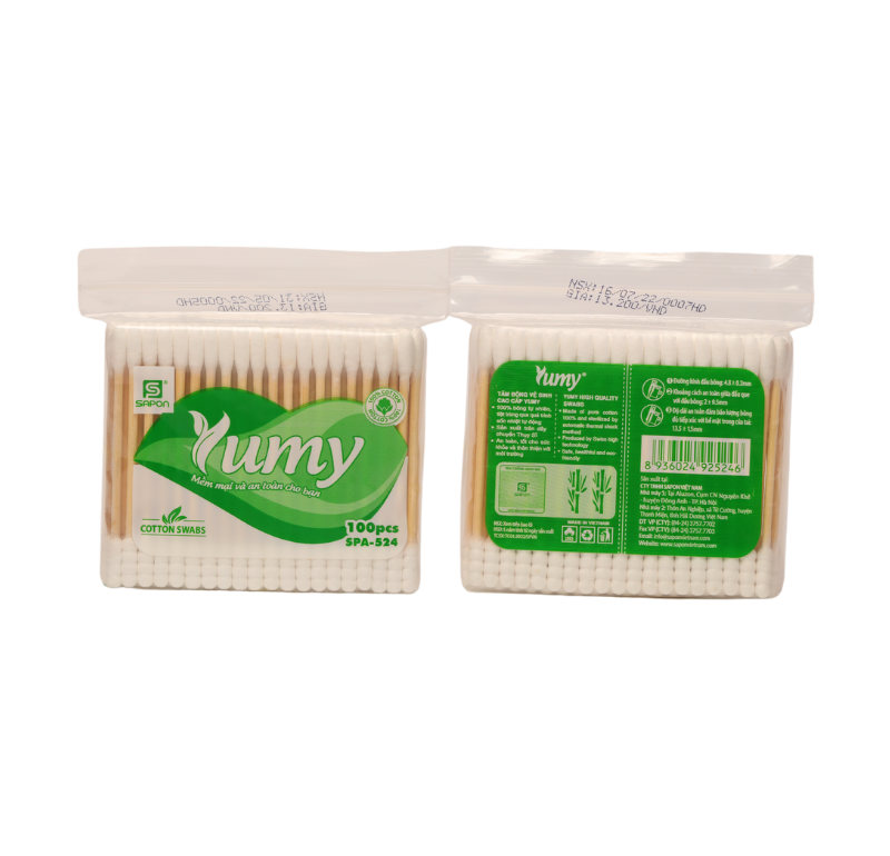 Lốc 12 gói Tăm bông Yumy người lớn thân trúc túi 100 que SPA-524