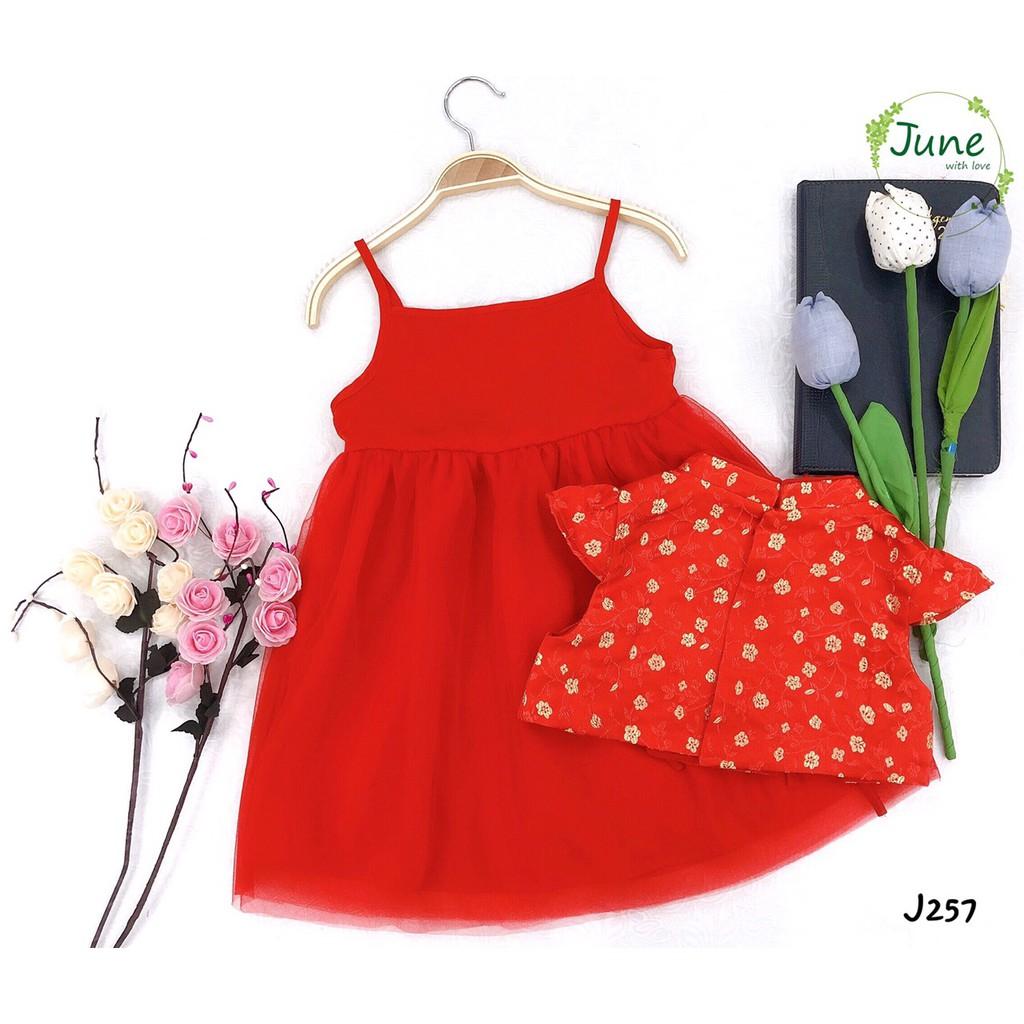 BabyGao  Set váy đỏ điểm mai vàng cực xinh cho bé gái diện tết chụp hình ( yếm + áo ngoài