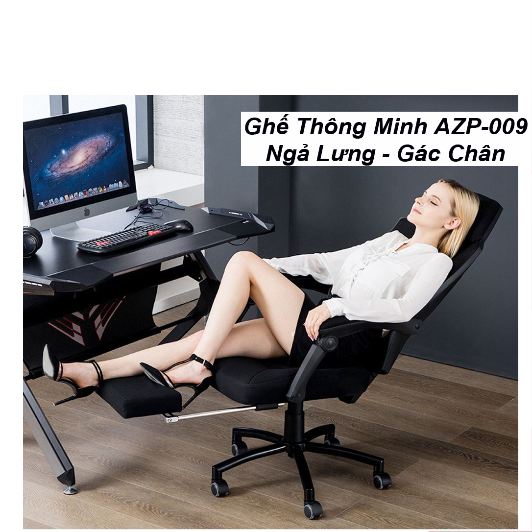 Ghế Văn Phòng Chân Xoay, Lưng Cao, Có Tựa Đầu Kèm Gác Chân, Ngả Lưng Thư Giãn AZP-H009-ĐEN - Hàng Nhập Khẩu