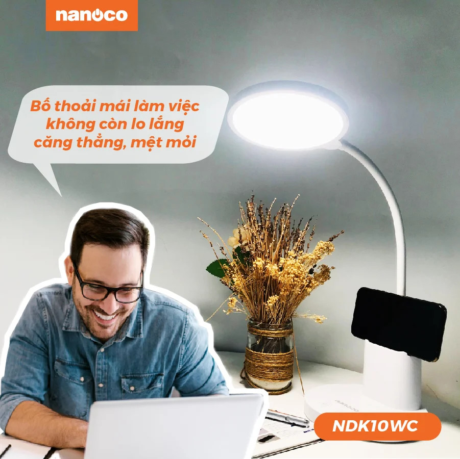 Đèn bàn LED sạc Nanoco model NDK10WC (10W, màu trắng, nhiệt độ màu ánh sáng tùy chỉnh)