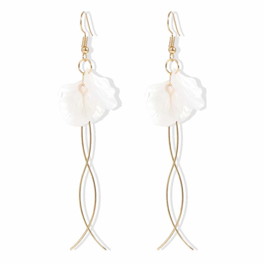 Earrings nữ đeo tai thời trang màu trắng dáng dài